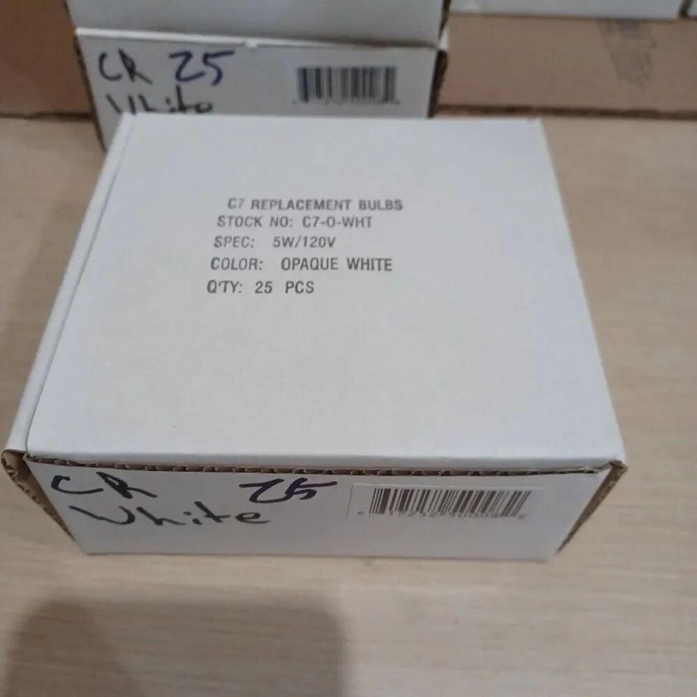 C7 5W White Box of 25 Replacement Bulbs Opaque 120v NOS Light Show Outdoor
